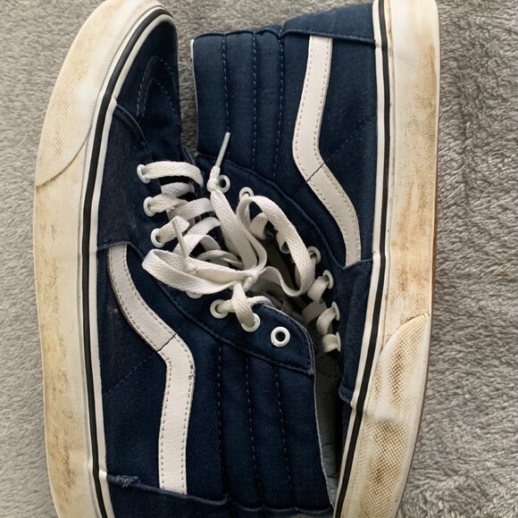 Navy Blue and White Hi-Top Vans. Size 9 Men. - Picture 2 of 8